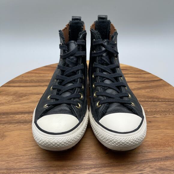 Converse Chuck Taylor All Star Shoes Womens Size 7.5 Black Leather Casual Skate - Picture 2 of 8